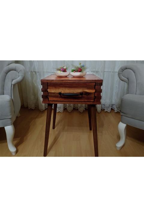 Cebi Karabulut Ahşap Yan Sehpa Çekmeceli Başucu Sehpa