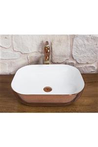 Pure Concept Tezgah Üstü Rose Gold Bakır Çanak Lavabo 48cm,kare Tasarım, Dekoratif