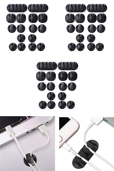 Buffer 3 Adet Çok Amaçlı Kablo Tutucu Akrilik Güçlü Yapışkanlı Düzenleyici 16 Parça Set Kolay Kullanımlı