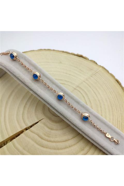 AMBERKAN Gümüş Rose Göz Nazar Boncuklu Bileklik