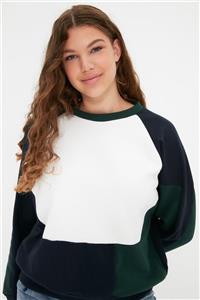 TRENDYOLMİLLA Ekru Renk Bloklu Basic Örme Sweatshirt TWOAW21SW0116