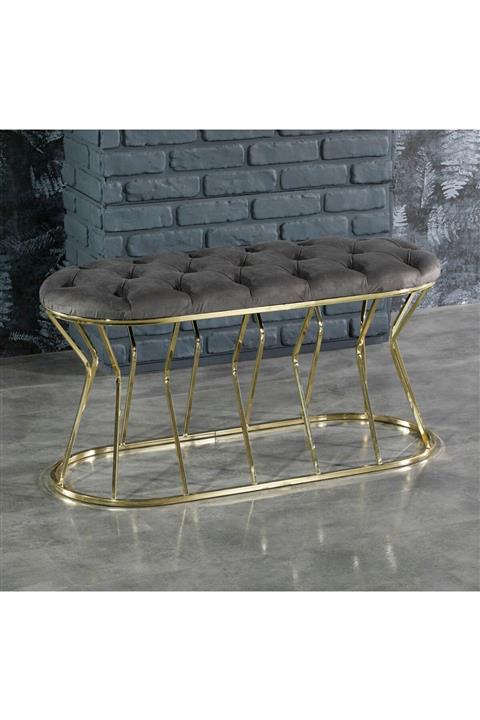 usta mekan Kum Saati Model Gold Metal Ayaklı Puf Bench Bank Gri