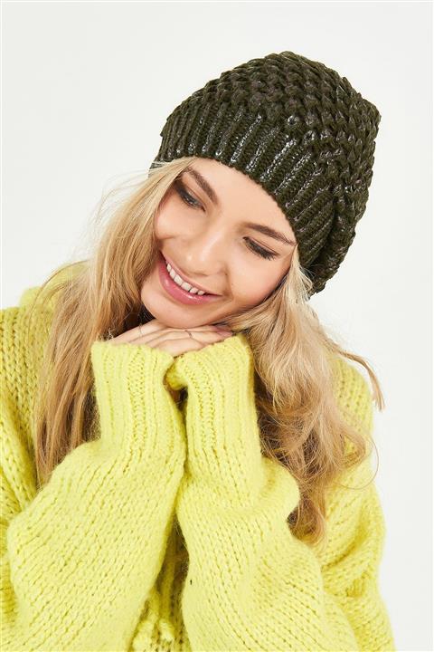 POSUSS Kadın Haki Simli Ponponsuz Akrilik Bere  358
