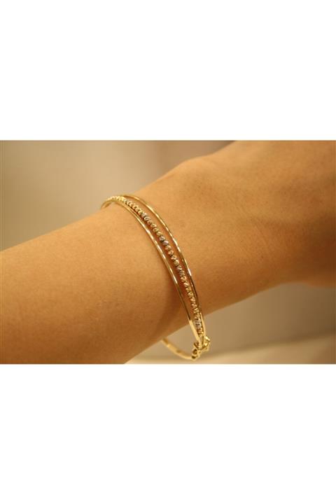 Yenigün Kuyumculuk 14 Ayar Altın Kadın Dorica Taş Detaylı Kelepçe