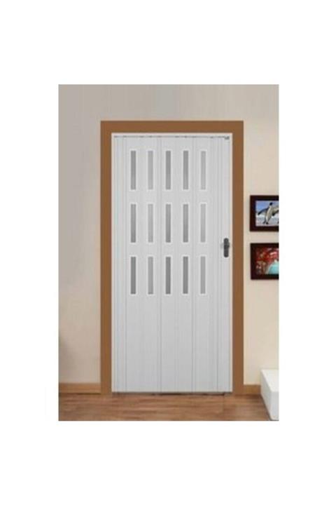 ERİKMANN Akordiyon Pvc Kapı Beyaz Camlı Tek Açılım 87 X 265 cm