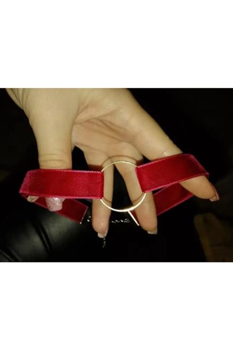 Nishstyle Gümüş Renk Halka Detaylı Bordo Renk Kadife Choker Kolye
