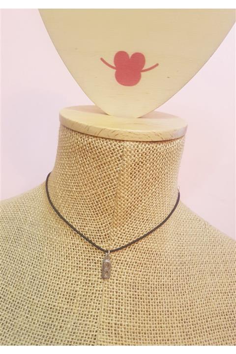 Nishstyle Gümüş Renk B Uçlu Siyah Elastik Choker Kolye