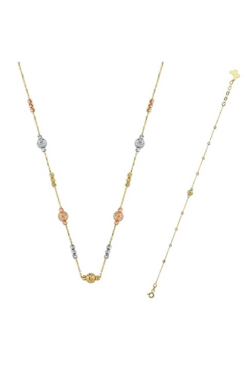 ALTINKÖŞE Kadın 3 Renk Mini 2'li Set 14 Ayar Altın Aksm002