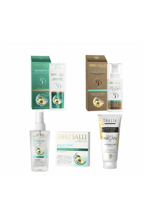 Ebruli Güzellik Serisi Saç Bakım Yağı,maskesi Ve Şampuanı & Vücut Bakım Yağı  Sabunu 5li  Set