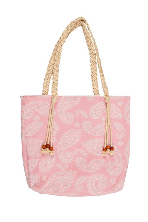 Begonville Paisley Pembe Makreme Örgü Saplı  Plaj Çantası