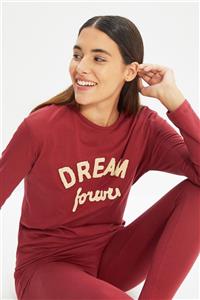 TRENDYOLMİLLA Bordo Baskılı Örme Pijama Takımı THMAW21PT0306