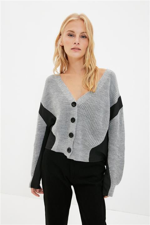 TRENDYOLMİLLA Gri Garni Detaylı Triko Hırka TWOAW22HI0446