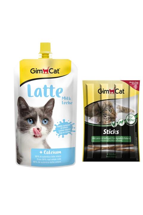 Gimcat Milk Latte Sıvı Kedi Sütü 200 ml + Sticks Kuzu Etli Ve Tavuklu Kedi Ödülü