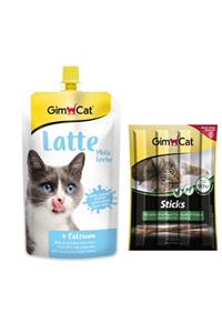 Gimcat Milk Latte Sıvı Kedi Sütü 200 ml + Sticks Kuzu Etli Ve Tavuklu Kedi Ödülü