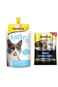 Gimcat Milk Latte Sıvı Kedi Sütü 200 ml + Sticks Somonlu Ve Alabalıklı Kedi Ödülü