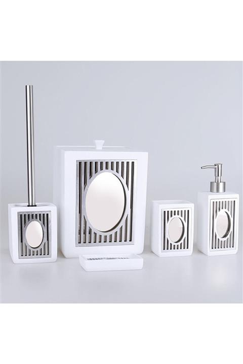 By Selim Beyaz/Gümüş Glamour 5 Parça Banyo Seti