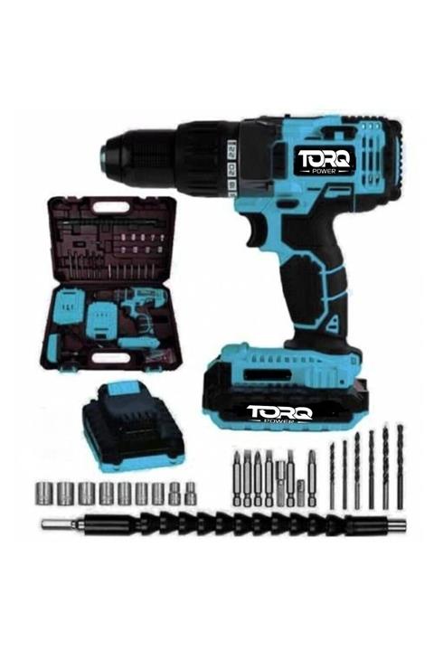 TORQ POWER M-3650 Darbeli Çift Akülü Şarjlı Vidalama Matkap Usta Seti Hediyeli