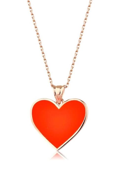 Mai Silver Kadın 925 Neon Turuncu Kalp Kolye