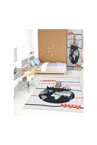 Jungle Krem Siyah Sevimli Ayıcık ve Dünya Çocuk Halısı 150x230