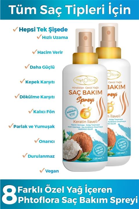 Phytoflora 2'li Set Hindistan Cevizi Yağlı Saç Bakım Spreyi 120 ml