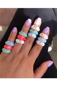 Miyu Accessories Kadın Yeşil Mineli S Harfi Pırlanta Taşlı Yüzük