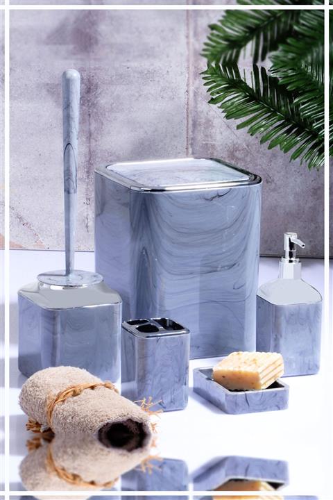 HAZARPAZAR Mermer Desen Kare Banyo Seti 5 Parça