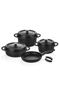 COOKCASE Tanem 7 Parça Döküm Granit Tencere Takımı Siyah