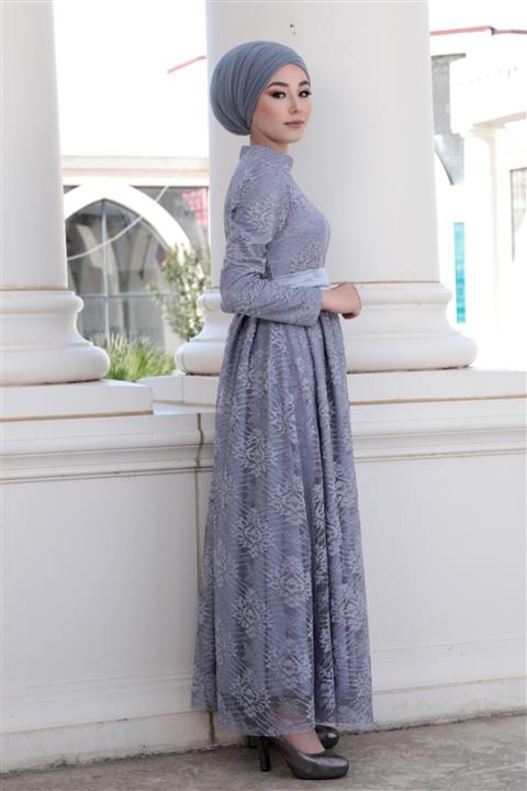 GAMZE ÖZKUL - Rana Dantel Elbise - Gri