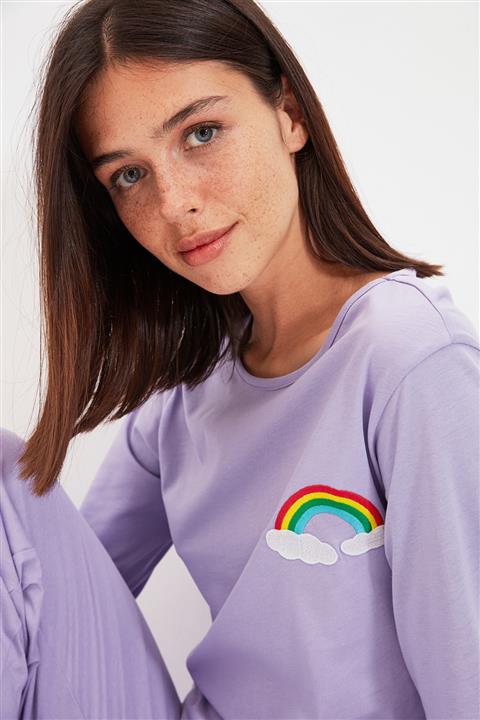 TRENDYOLMİLLA Lila Baskılı Örme Pijama Takımı THMAW22PT0251
