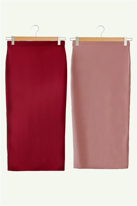 Essah Moda Kadın Bordo Kalem Etek - Pudra Kalem Etek
