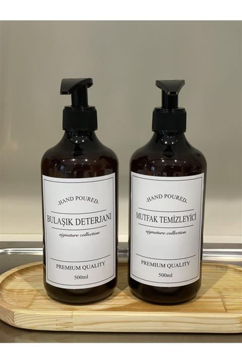 Lesia Home Mutfak Temizleyici Ve Bulaşık Deterjanı Cam Görünümlü Plastik Şişe 500 Ml Sabunluk Set