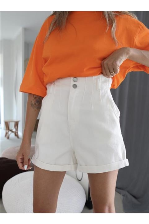 BUTİSO Yüksel Bel Beyaz Şort