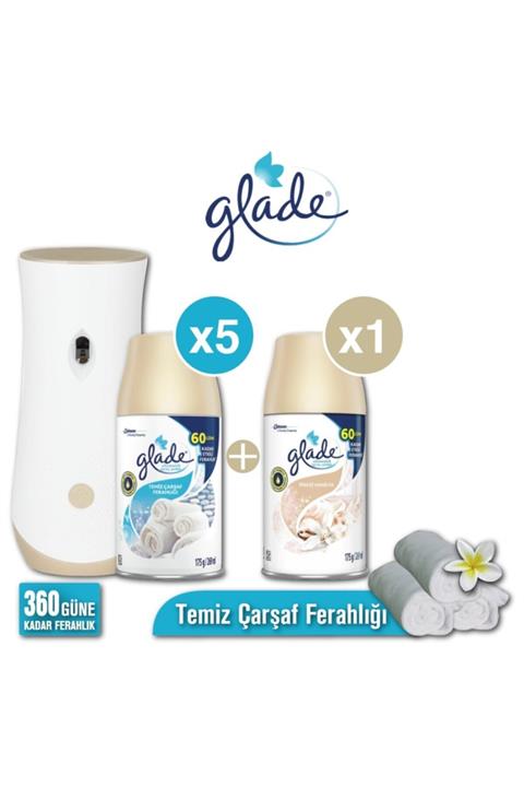Glade Temiz Çarşaf Ferahlığı Otomatik Sprey 360 Gün Etkili - Makine + 6x269 Ml Yedek
