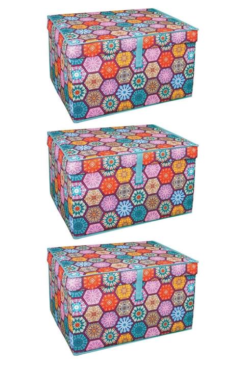 ELİFE HOME Renkli Çok Amaçlı Kutu Maxi 3lü Set