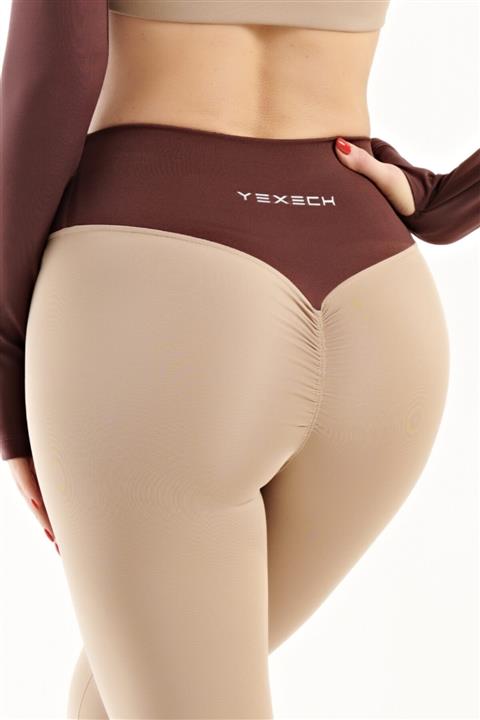 yexech Kadın Pushup Büzgülü Tayt Connection Serisi - Bej - Connection Series - Beige - Leggings