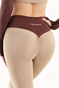 yexech Kadın Pushup Büzgülü Tayt Connection Serisi - Bej - Connection Series - Beige - Leggings