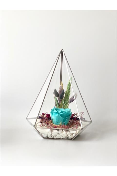 vitrayverteks Solmayan Gül Su Yeşili Teraryum Cam Fanus