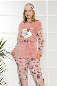 Moda Çizgi Welsoft Polar Kadın Manşetli Pijama Takımı 8404