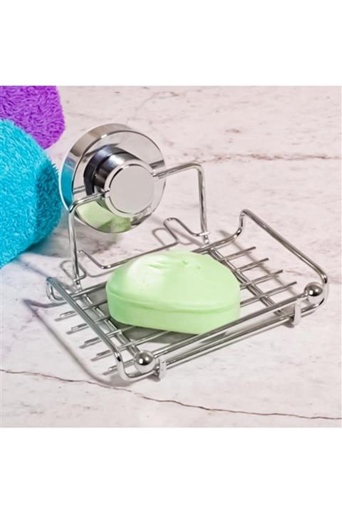 Tabivar Metal Krom Lüx Katı Sabunluk Vantuzlu Yapışkan Organizer