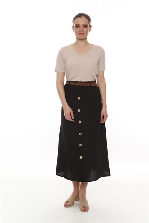 Moylin Kadın Siyah Kemerli Düğmeli Uzun Etek 00135