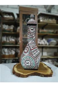 ÇANAKCI AHŞAP Kıvrık Vazo Kapaklı Model 40 ' Lık Hitit Motif Süslemeli El Yapımı.a Kalite.38 Cm