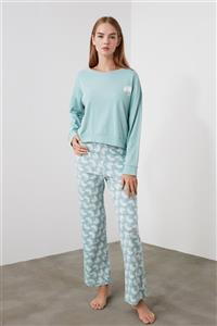 TRENDYOLMİLLA Mint Baskılı Örme  Pijama Takımı THMAW21PT0243