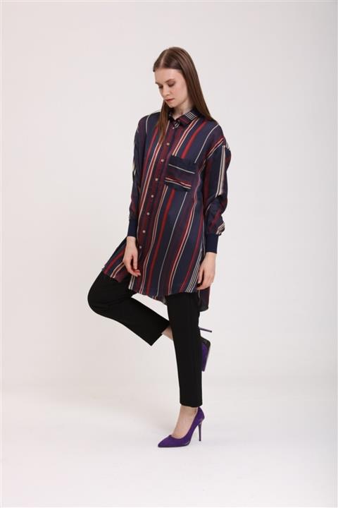 Invee Kadın Lacivert Uzun Kol Gömlek