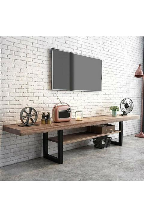 UmutHomeDesing Umutpark Metal Ayaklı Masif Ahşap Çam Tv Ünitesi.