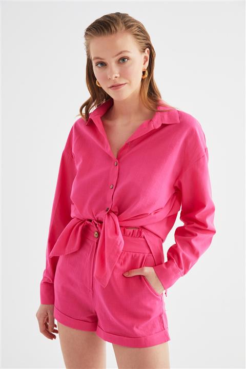 TRENDYOLMİLLA Fuşya Yaka Detaylı Alt-Üst Takım TBESS21AU0167