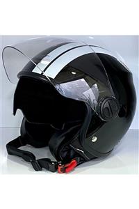 MTS 809a Güneş Vizörlü Açık Kask (siyah-beyaz)