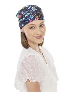 YLondon 13770 Çiçek Desenli Lacivert Bandana Fular