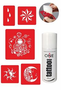 ONE SPRAY TATTOO Yıldız Uzay Dövmesi Siyah Tattoo Sprey Ve 5 Adet Geçici Dövme Deseni Seti