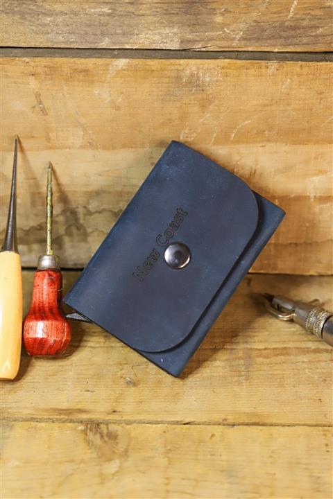 New Coast Leather 1900's Erkek Mavi Hakiki Deri El Yapımı Mekanizmalı Kartlık