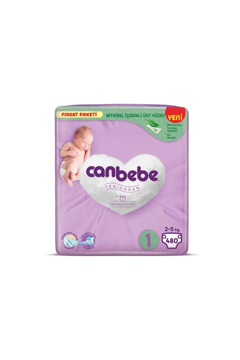 Canbebe 1 Beden Bebek Bezi Yenidoğan 2-5kg - 480 Adet